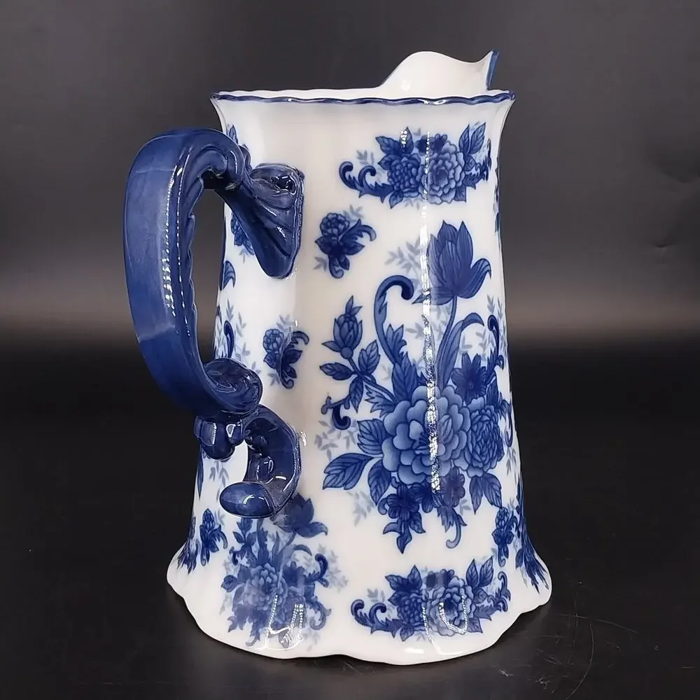 Cracker Barrel Blue White Floral Porcelain Pitcher 9.25